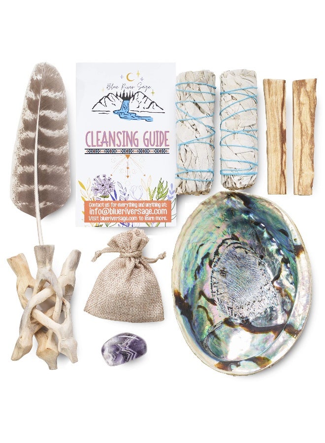 Blue River Sage Smudging & Energy Cleansing Kit with Amethyst, White Sage, Palo Santo, Abalone Shell, Stand & Guide (Regular) - Image 4